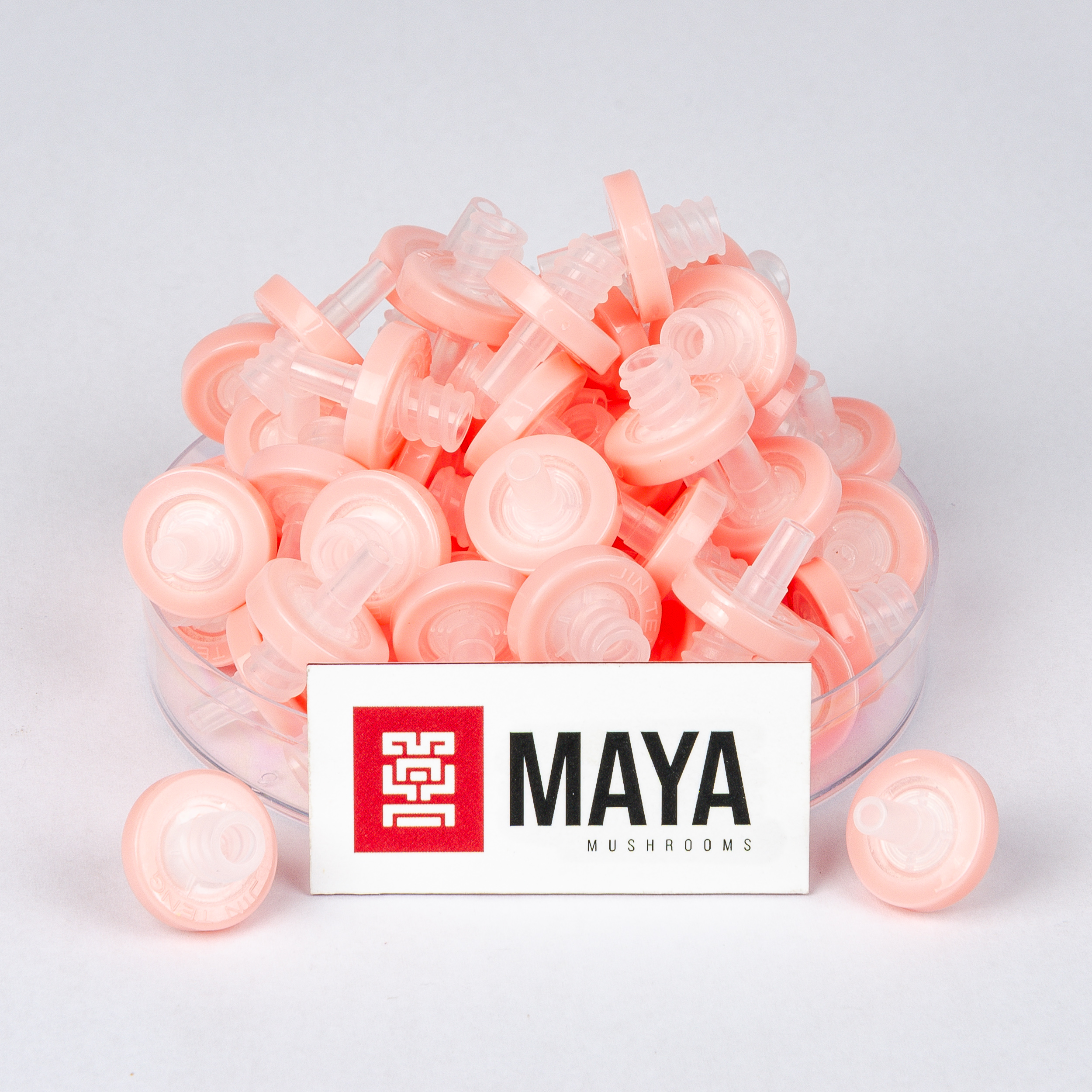 PTFE Syringe Filters - Pink 2 top view with logo