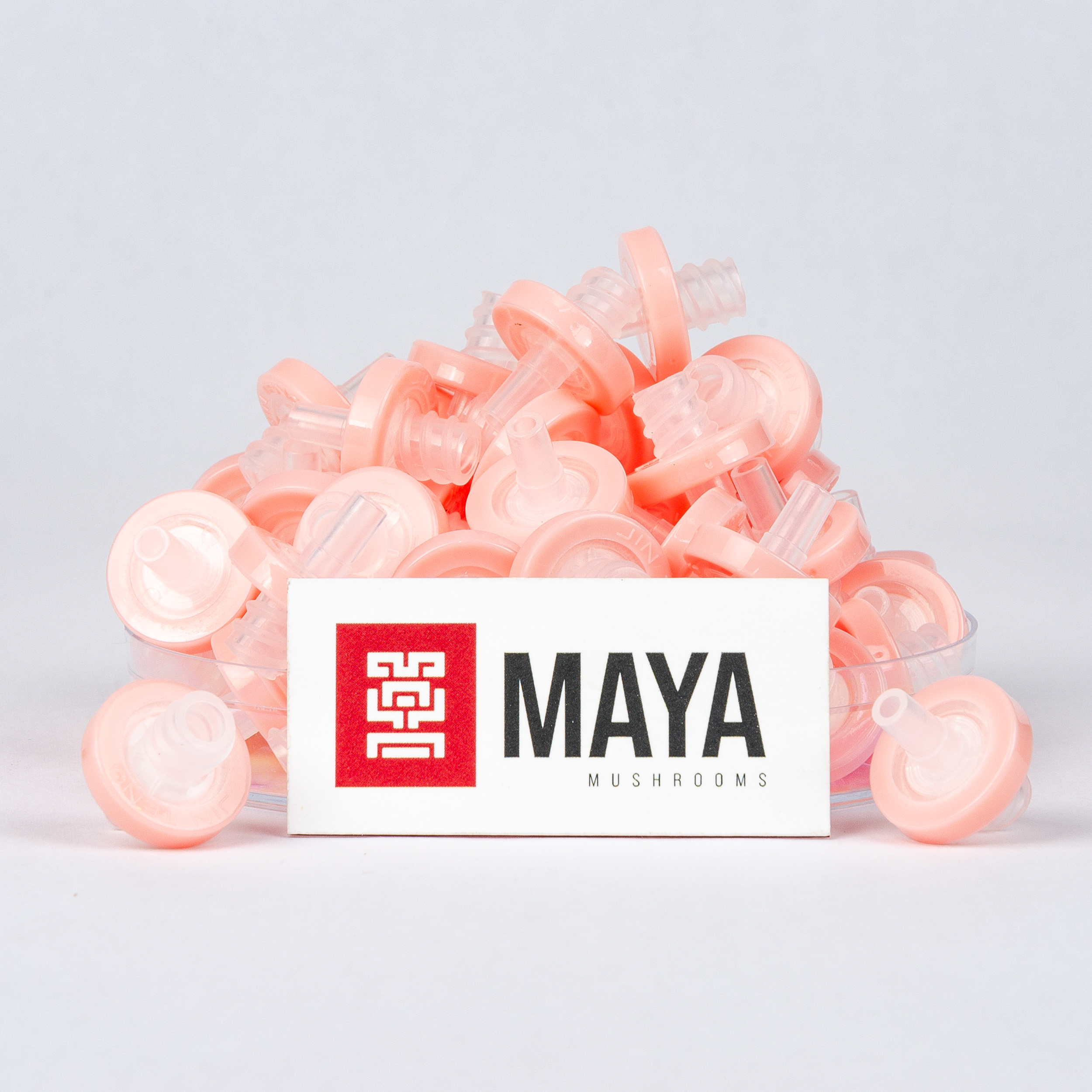 PTFE Syringe Filters - Pink, front face on with logo