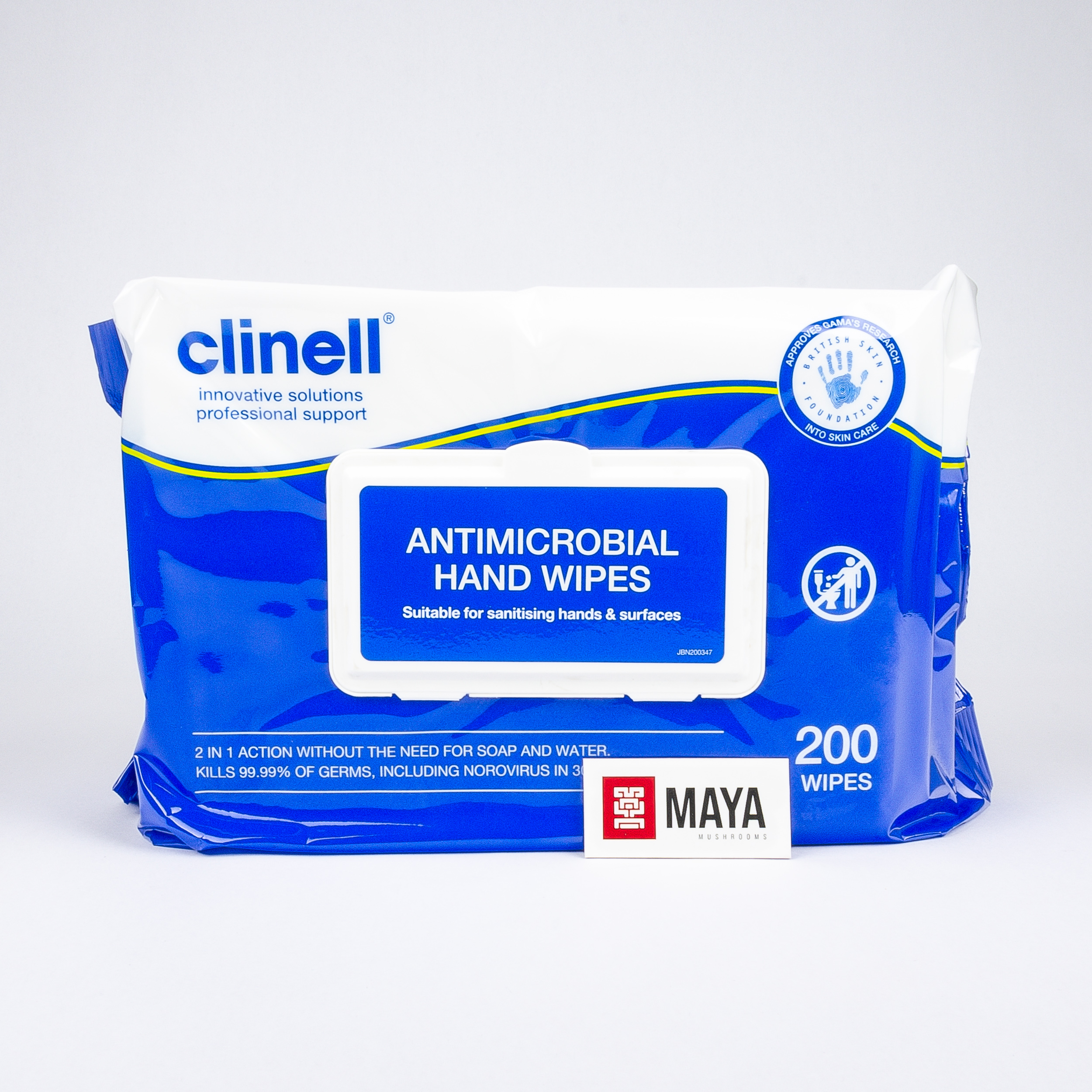 Clinell Antimicrobial Hand Wipes, 200 quantity. Closed Top View