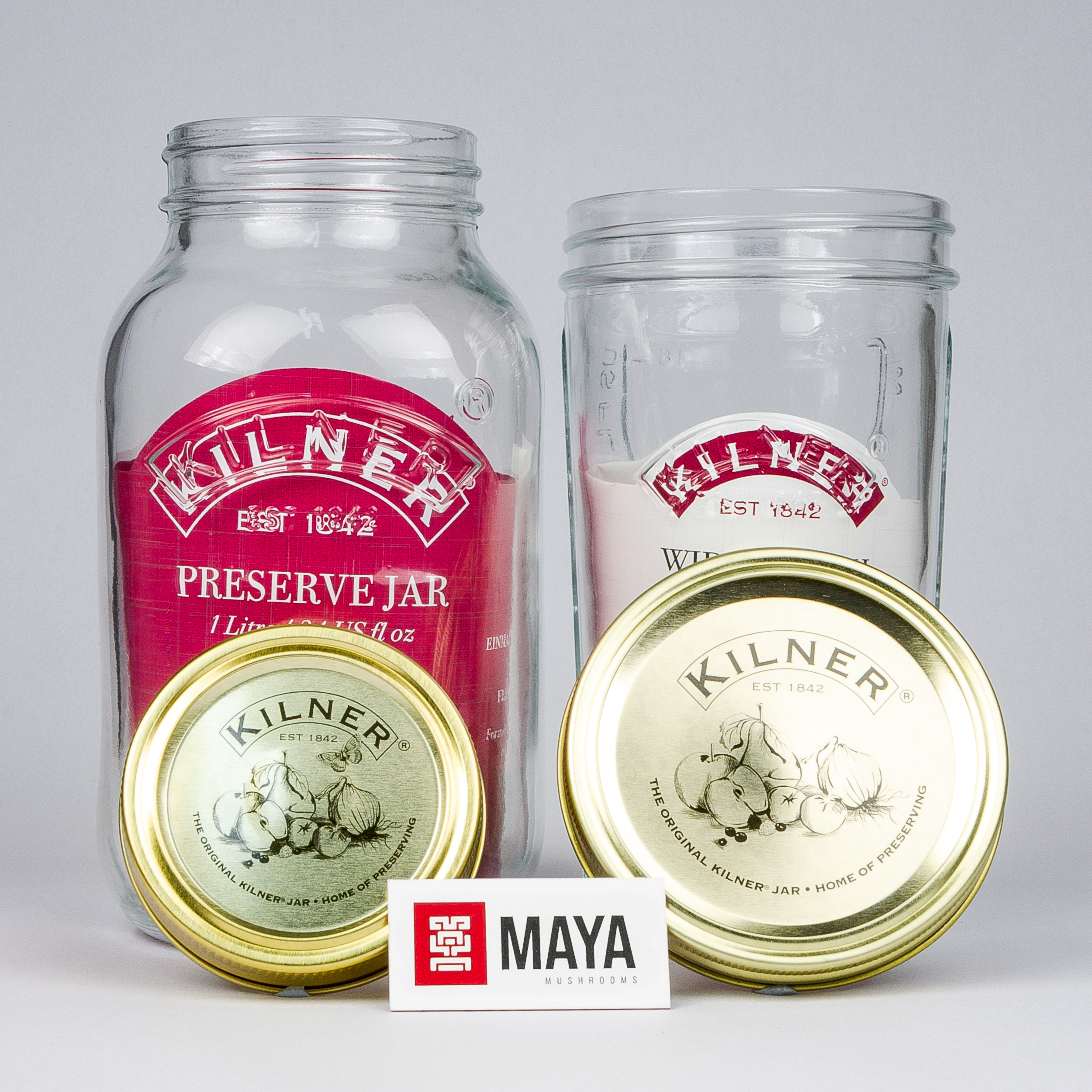 Kilner Preserve Jar, 1 litre, 0.5 litre lids off