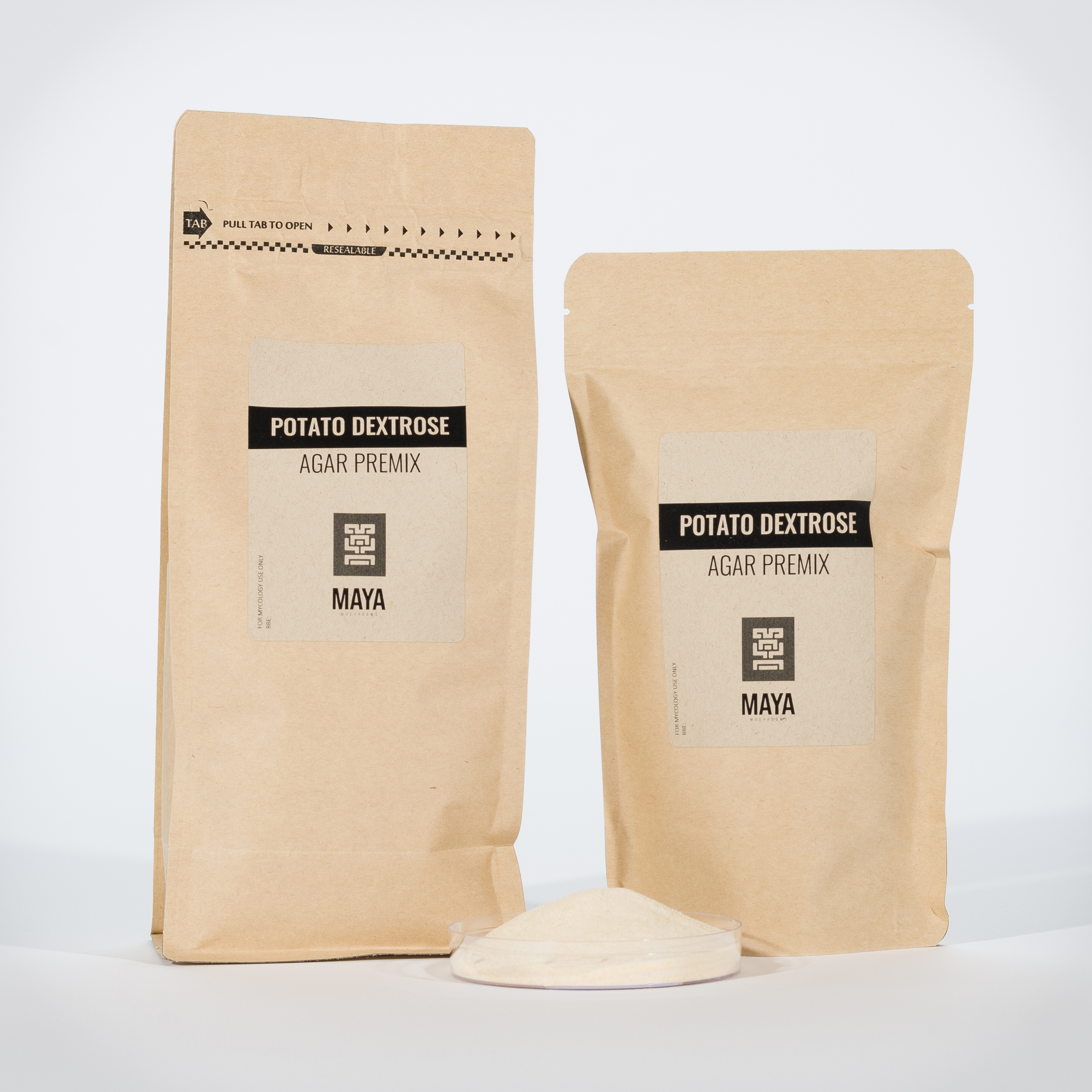 Powdered Potato Dextrose, Agar Premix in Medium and Small Pouch - Front